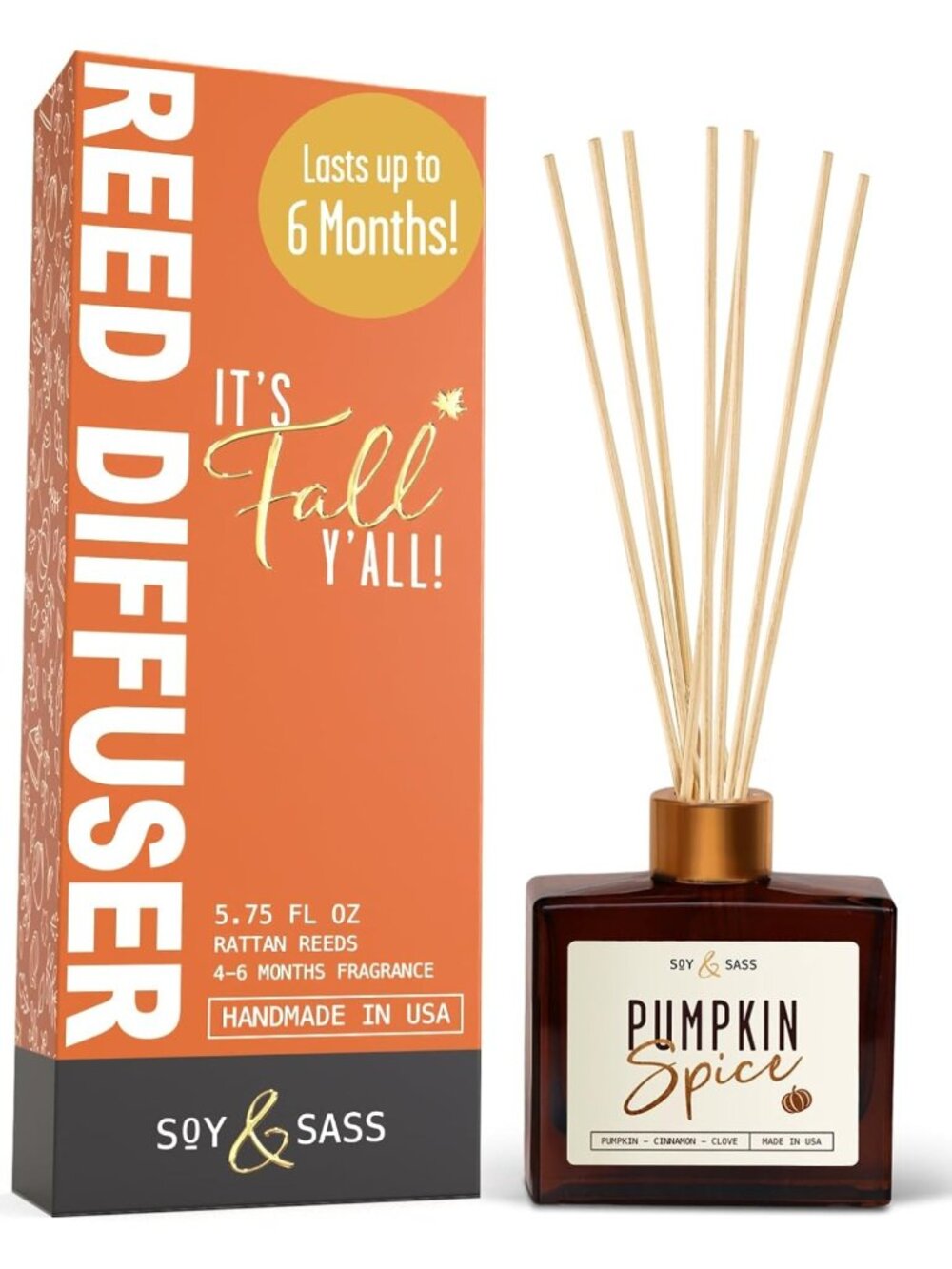Pumpkin Spice Reed Diffuser Set - Fall Home Fragrance, Essential Oils
